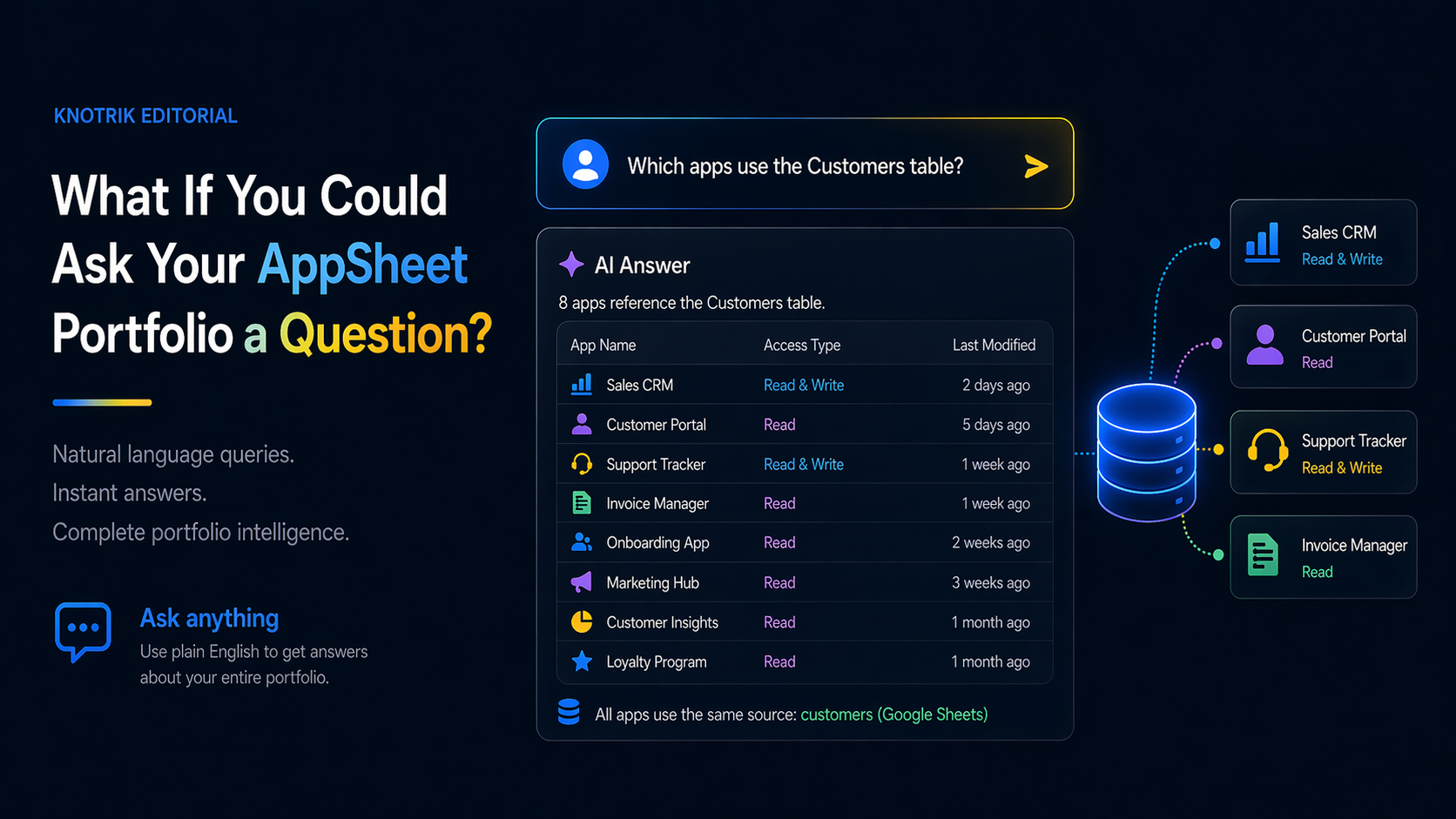 Natural language query interface for AppSheet portfolio management